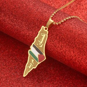 Yongkan Jewelry Arabic And Hebrew Israel Palestine Map Pendant Necklaces Women Men Gifts Israeli Jewelry (gold)