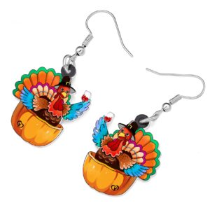 NEWEI Acrylic Thanksgiving Anime Turkey Chicken Earrings For Women Fashion Charm Jewelry Gifts (Azure)