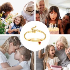 MEALGUET Custom Birthstone Child Bracelet : Gold Plated Stainless Steel Personalized Name Bar Name ID Bracelet for Children Toddler Girls from Mom Grandma, Birthstone Jewelry Gift,Nickel free