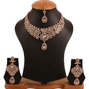 Touchstone NEW Indian Bollywood Charming Look Fine Filigree Sparkling Rhinestones Designer Jewelry Necklace Set In Gold Tone For Women.