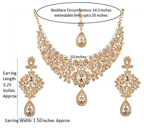 Touchstone NEW Indian Bollywood Charming Look Fine Filigree Sparkling Rhinestones Designer Jewelry Necklace Set In Gold Tone For Women.