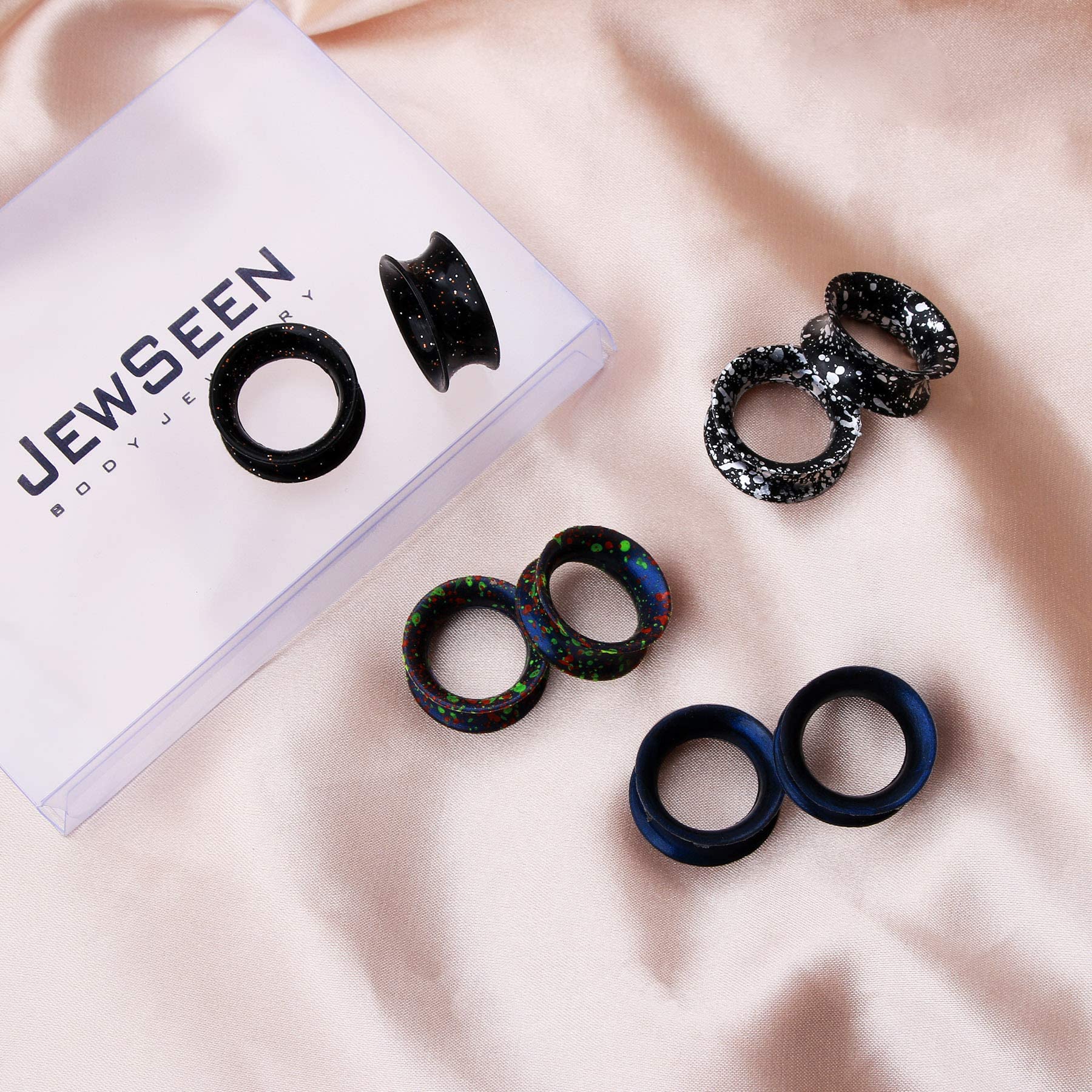 Jewseen Soft Silicone Gauges Ear Plugs Flexible Ear Gauges 6g to 1'' Double Flared Flesh Tunnels 8Pcs Piercing Jewelry