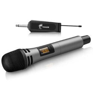 wireless microphones, tonor uhf handheld cordless dynamic mic with rechargeable receiver, microfonos inalambricos professional for karaoke, singing, party, wedding, dj, speech, church 200ft tw310 grey