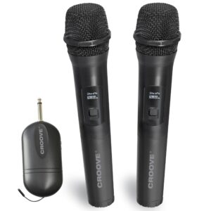 wireless uhf microphones, 2 pack karaoke wireless dual handheld dynamic mic system set microphone with receiver 80ft range, 6.35mm jack, portable voice amplifier, pa singing machine