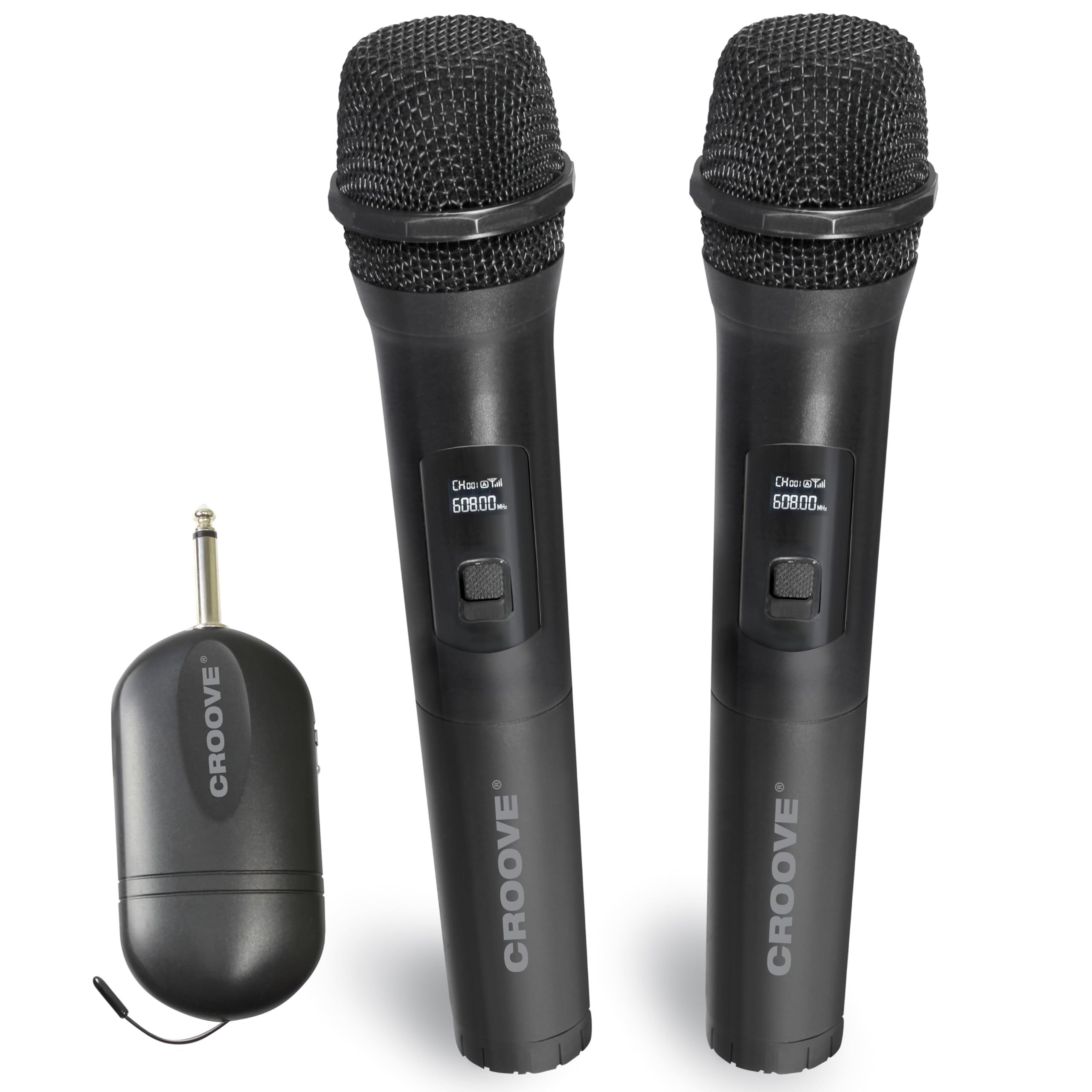 Wireless UHF Microphones, 2 Pack Karaoke Wireless Dual Handheld Dynamic Mic System Set Microphone with Receiver 80ft Range, 6.35mm Jack, Portable Voice Amplifier, Pa Singing Machine