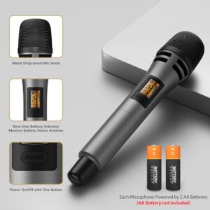 TONOR Wireless Microphone Systems, Dual UHF Cordless Karaoke Microphone Set, Handheld Dynamic Microfono for Singing with Receiver for Home Karaoke, Party, Church, DJ, Wedding, Speech 200ft TW350 Grey