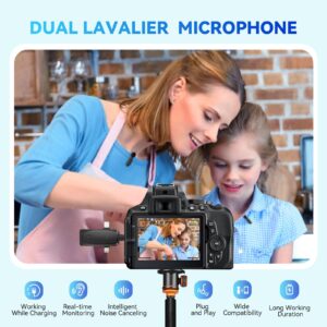 MAXTOP 3 in 1 Mini Microphone Wireless Lavalier Microphones for iPhone, Android and Camera- 2.4G Cordless Double Mics with Noise Reduction-Professional Video Recording Lav Mic for Interview, Vlog