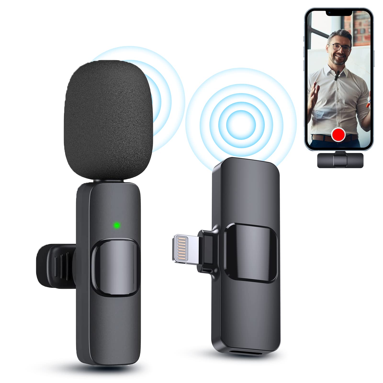 PQRQP Wireless Mini Microphone, Omnidirectional Lavalier Microphone for iPhone iPad, Professional Microphone for Video Recording, YouTube, Vlog, TikTok