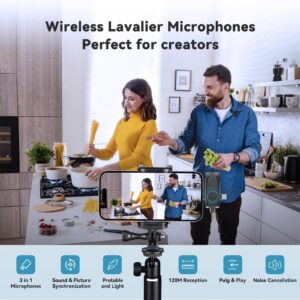 macvor 393FT Wireless Lavalier Mics for iPhone, Android, Laptop - Noise-Reducing Mini Microphones for Video Recording, Streaming, Interviews, Vlogs, YouTube, TikTok