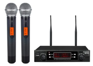 innopow 200-channel wireless microphones system, dual uhf metal cordless mic set, auto scan, long range 200-240ft,16 hours use for karaoke singing, church, 2022 version(wm333)