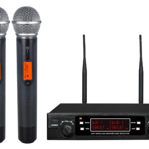 innopow 200-Channel Wireless Microphones System, Dual UHF Metal Cordless Mic Set, Auto Scan, Long Range 200-240Ft,16 Hours Use for Karaoke Singing, Church, 2022 Version(WM333)