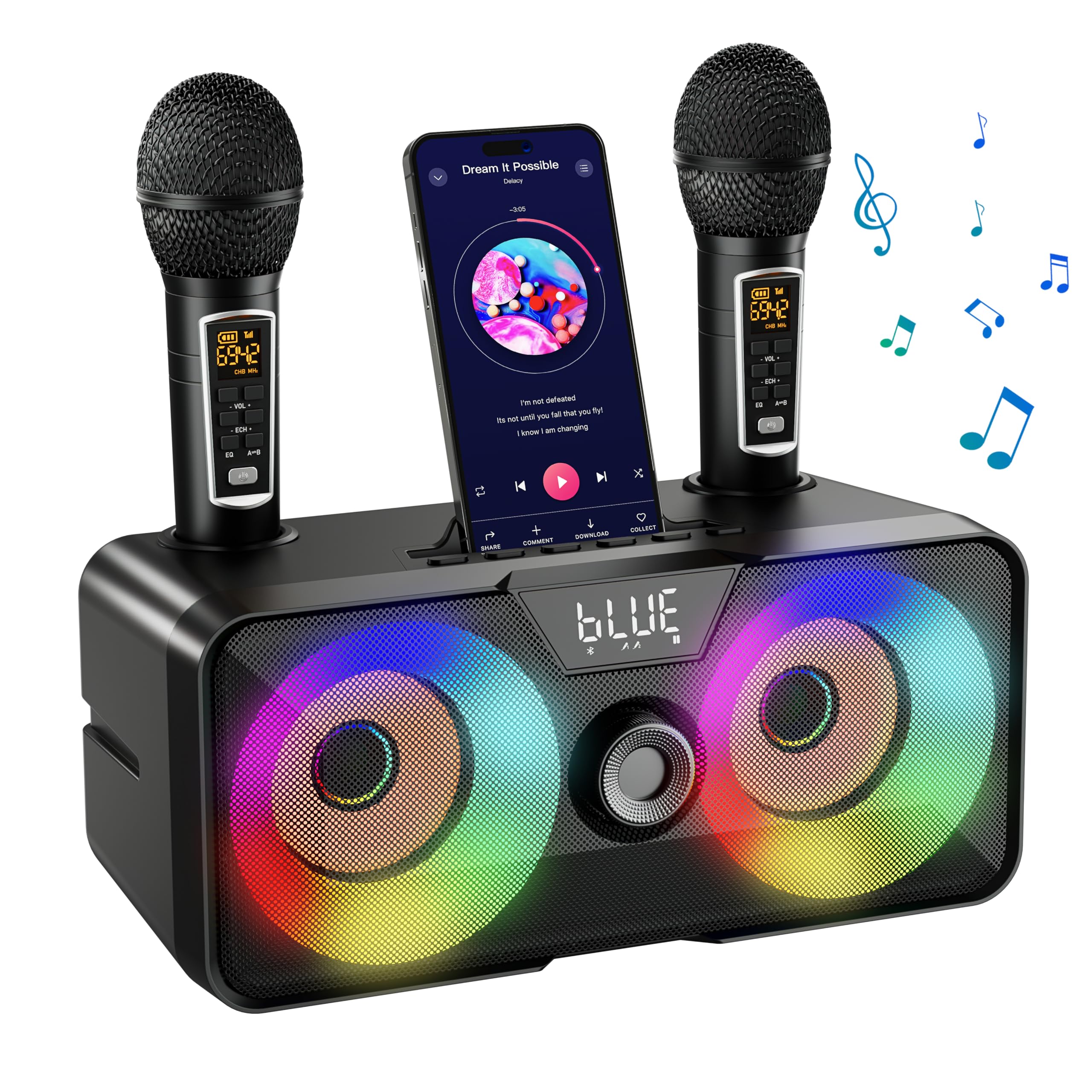 Karaoke Machine for Adults Kids with 2 UHF Wireless Microphones,Portable Bluetooth Singing PA Speaker System with LED Lights for Home Party,Outdoor/Indoor/Wedding,Church,Picnic,Birthday Gifts.