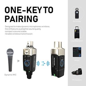 Xvive U3 Wireless Microphone System 2.4GHz Wireless XLR Transmitter and Receiver for Dynamic Microphone, Audio Mixer, PA System