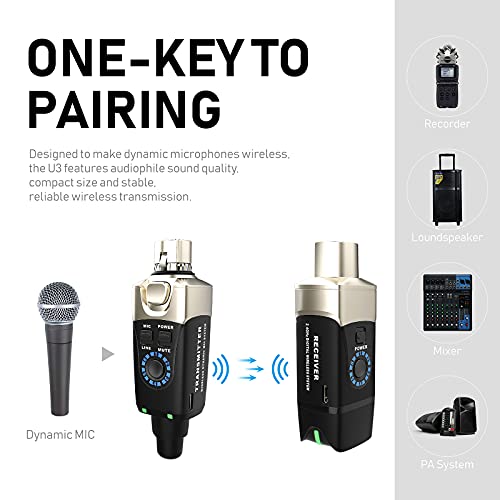 Xvive U3 Wireless Microphone System 2.4GHz Wireless XLR Transmitter and Receiver for Dynamic Microphone, Audio Mixer, PA System