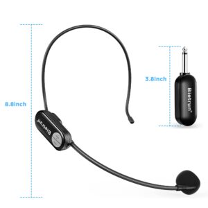 Bietrun Wireless Microphone Headset with 1/4''Plug, 165ft Range, UHF Wireless Headset Mic & Handheld Mic 2 in 1, for Karaoke Speaker, Amplifier, Mic Speakers, PA System, Teaching, Fitness (Black)