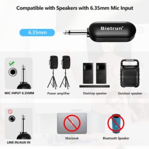 Bietrun Wireless Microphone Headset with 1/4''Plug, 165ft Range, UHF Wireless Headset Mic & Handheld Mic 2 in 1, for Karaoke Speaker, Amplifier, Mic Speakers, PA System, Teaching, Fitness (Black)