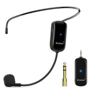 1mii wireless headset microphone, 165ft range, 1/4'' & 1/8'' plug, 7 hours long battery life, wireless headset mic & handheld mic 2 in 1, for amplifier, mic speakers, pa system, teaching