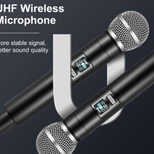 ALPOWL Wireless Microphone, UHF Dual Handheld Cordless Microphone with Rechargeable Receiver, 40H Duration, 200ft Range, Microphone for Singing, Karaoke, Church, Speech, Wedding, Party Singing