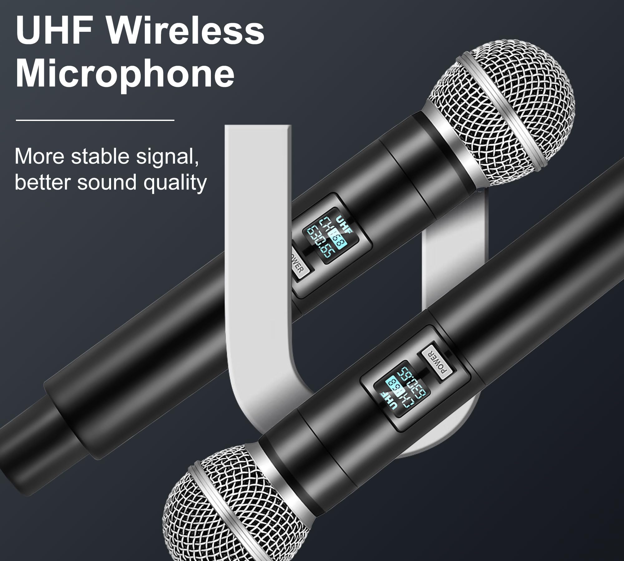 ALPOWL Wireless Microphone, UHF Dual Handheld Cordless Microphone with Rechargeable Receiver, 40H Duration, 200ft Range, Microphone for Singing, Karaoke, Church, Speech, Wedding, Party Singing