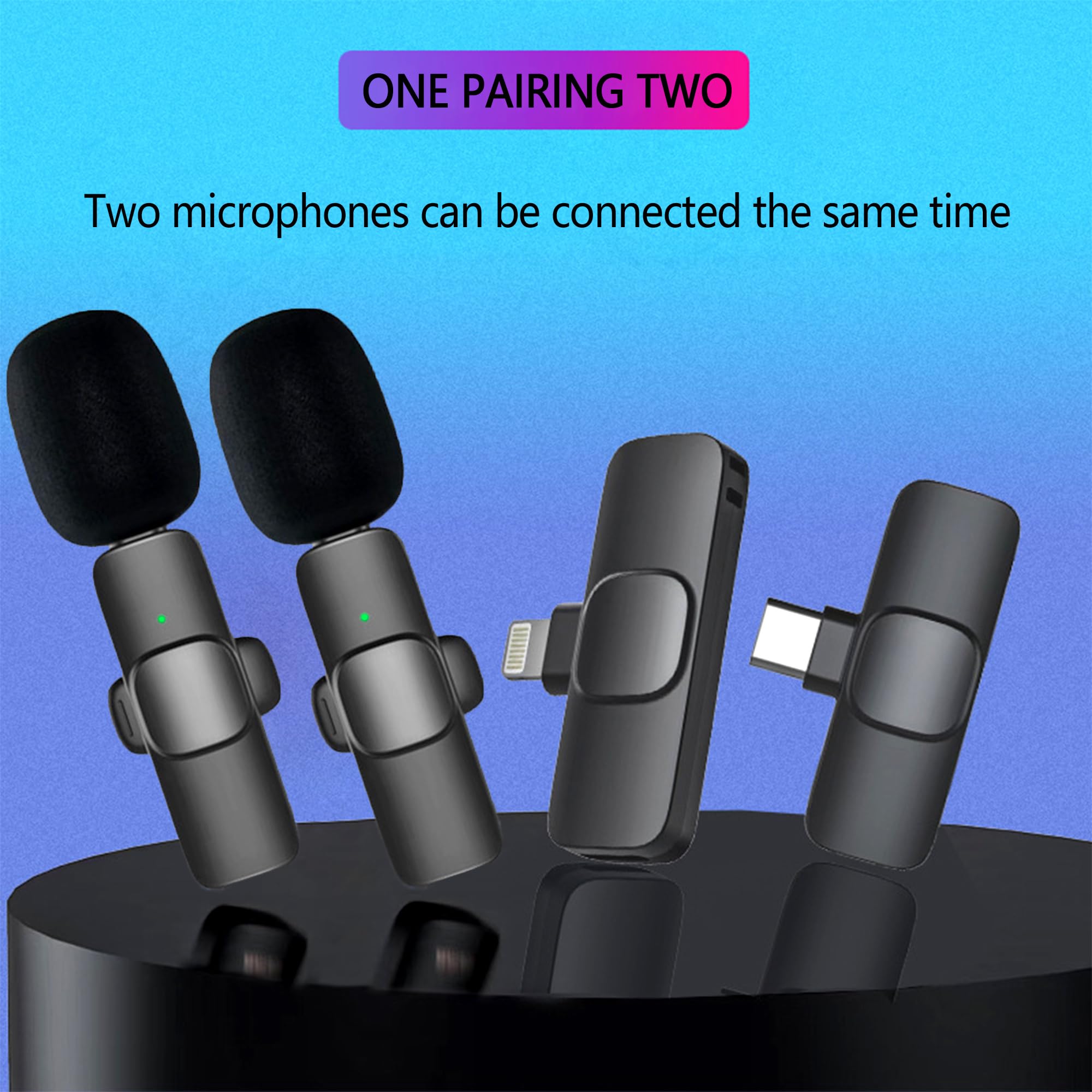 Professional Wireless Lavalier Lapel Microphone, （Plug&Play/2.4GHz）, 2 Mini Wireless Recording Microphone for iPhone Video Recording, Tiktok,Live Streaming, YouTube