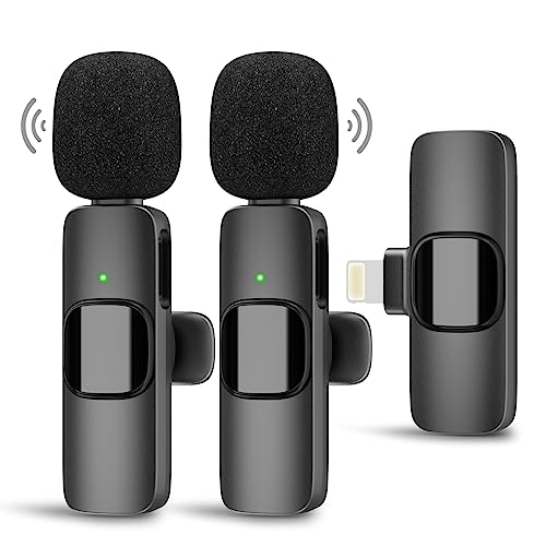 PoP voice 2PCs Wireless Lavalier Microphone for iPhone/iPad Dual Cordless Clip-on Mics Lapel Lav Mic for iPhone Video Recording Omni Condenser Rechargeable Noise Reduction Vlog Interview YouTube 66ft