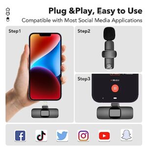 PoP voice 2PCs Wireless Lavalier Microphone for iPhone/iPad Dual Cordless Clip-on Mics Lapel Lav Mic for iPhone Video Recording Omni Condenser Rechargeable Noise Reduction Vlog Interview YouTube 66ft