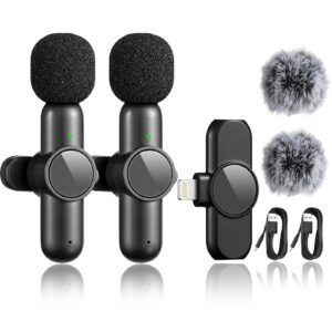 lstecice wireless lavalier microphone, 2 pack, iphone, ipad, professional denoise plug-play microphone for recording, youtube, interviews, tiktok, live stream, vlog, facebook