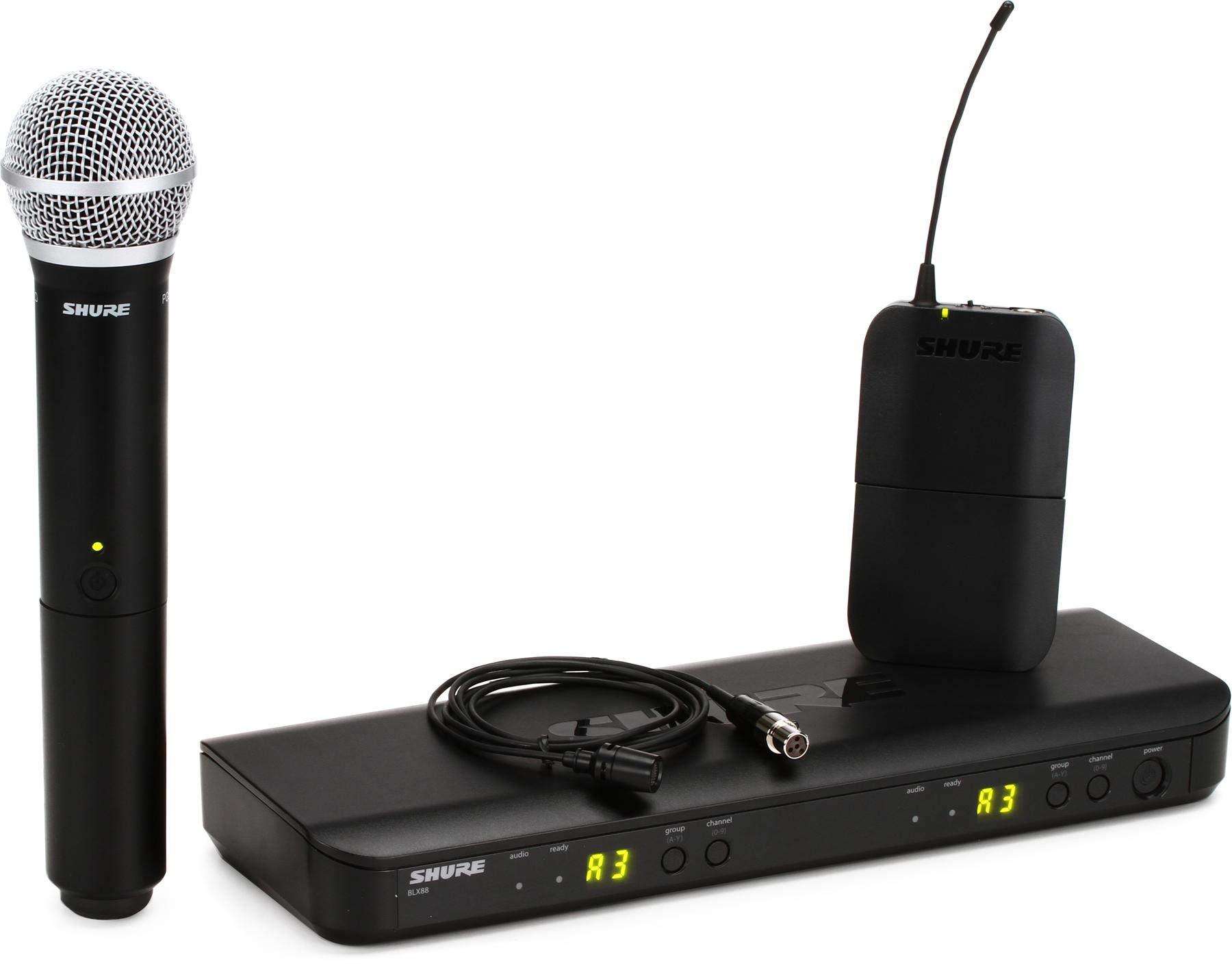 Shure BLX1288/CVL UHF Wireless Microphone System - Perfect for Church, Karaoke, Stage, Vocals - 14-Hour Battery Life, 300 ft Range | Includes Handheld & Lavalier Mics, Dual Channel Receiver | H10 Band