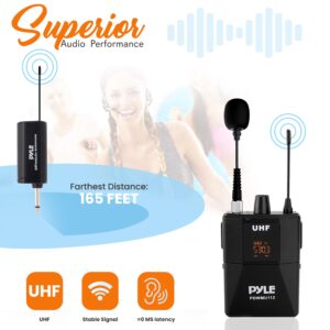 Pyle UHF Wireless Microphone System Kit - Portable Professional Cordless Microphone Set with Headset, Lavalier, Beltpack Transmitter, Receiver - Karaoke & Conference