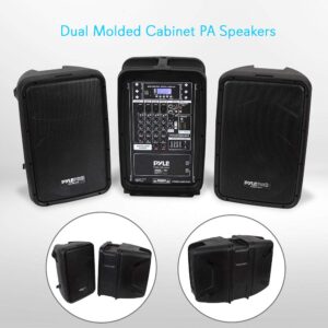 Pyle PA Speaker DJ Mixer Bundle - 300 W Portable Wireless Bluetooth Sound System w/ USB SD XLR 1/4" RCA Inputs - Dual Speaker, Mixer, Microphone, Stand, Cable - Home/Outdoor Party - PPHP28AMX,Black