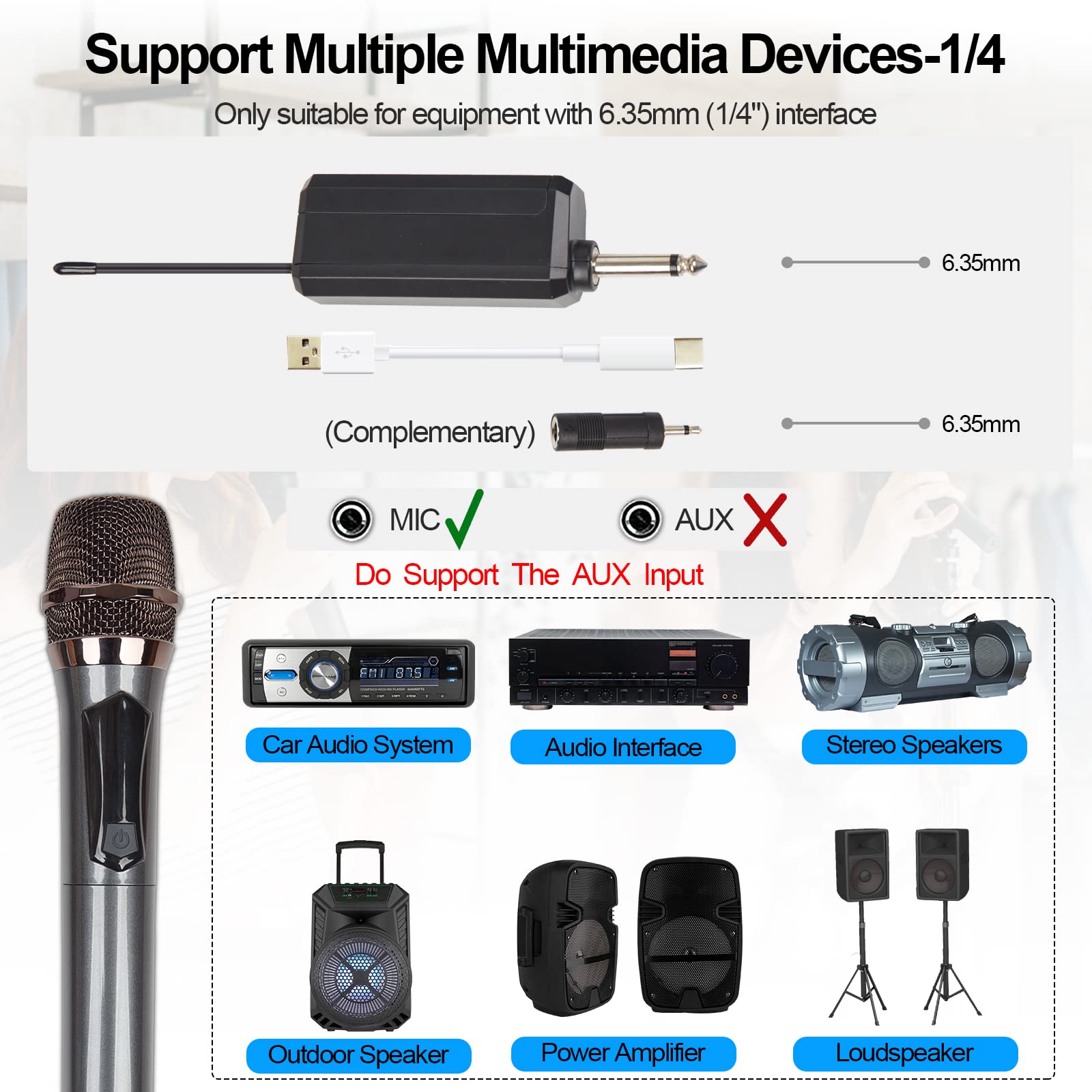 Wireless Microphone, UHF Dual Cordless Metal Dynamic Mic System with Rechargeable Receiver, for Karaoke, Church, Speech, Wedding, Party Singing,Class(200 ft Range)-Auto Connect