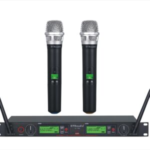 GTD Audio 2x800 Adjustable Frequency UHF True Diversity Wireless Handheld Microphone Mic System Ideal for Church, Karaoke, Dj Party, Range 400 ft