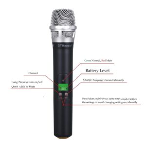 GTD Audio 2x800 Adjustable Frequency UHF True Diversity Wireless Handheld Microphone Mic System Ideal for Church, Karaoke, Dj Party, Range 400 ft