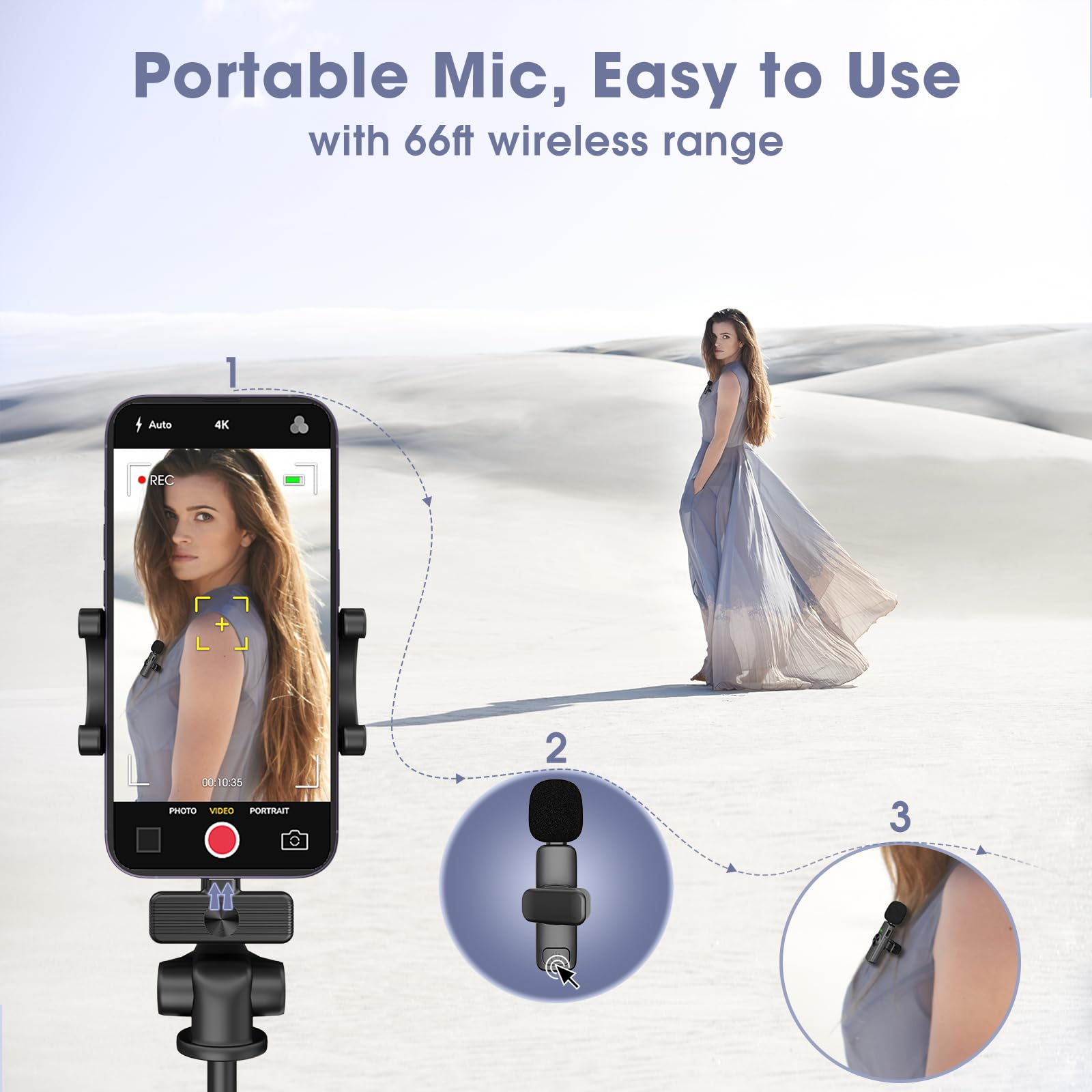 GoorDik Wireless Lavalier Microphone for iPhone Recording, Portable Clip-On Mini Mic for iPhone Audio/Video Recording, Cordless Lapel Lav Mic for Content Creators&Influencers&Youtubers/Tiktok Starters