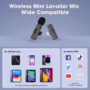 GoorDik Wireless Lavalier Microphone for iPhone Recording, Portable Clip-On Mini Mic for iPhone Audio/Video Recording, Cordless Lapel Lav Mic for Content Creators&Influencers&Youtubers/Tiktok Starters