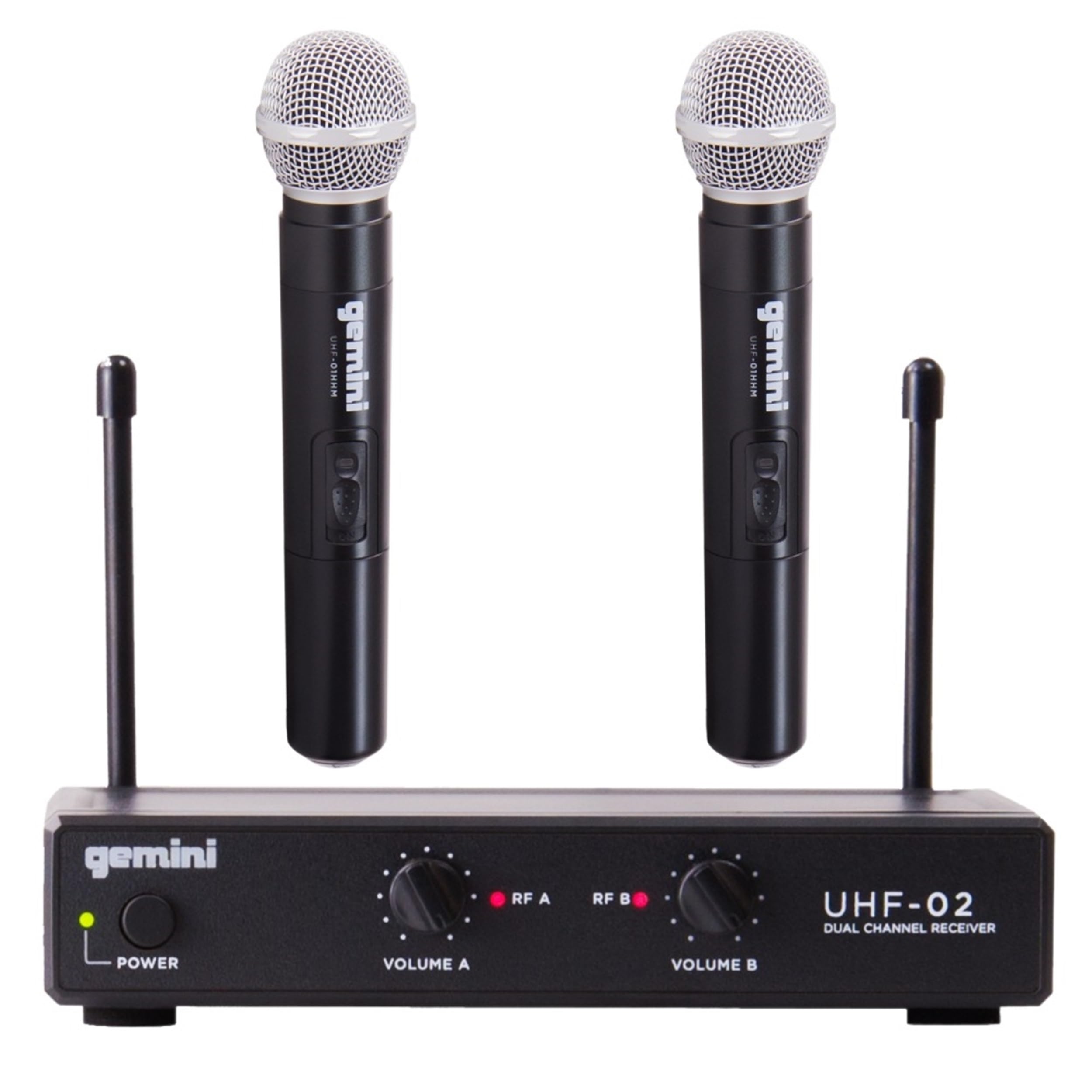 Gemini UHF-02M S12 Dual Wireless Handheld Microphone System - Ch 1 & 2 - DJ, Karaoke, and Podcasting Mic Set