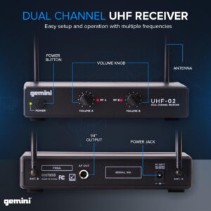 Gemini UHF-02M S12 Dual Wireless Handheld Microphone System - Ch 1 & 2 - DJ, Karaoke, and Podcasting Mic Set