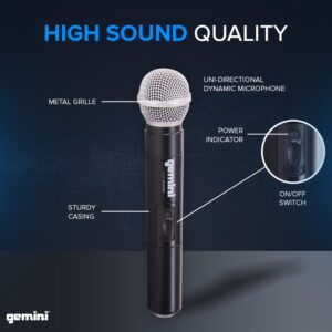 Gemini UHF-02M S12 Dual Wireless Handheld Microphone System - Ch 1 & 2 - DJ, Karaoke, and Podcasting Mic Set