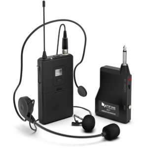 fifine wireless microphone system, wireless microphone set with headset and lavalier lapel mics, beltpack transmitter and receiver,ideal for teaching, preaching and public speaking applications-k037b