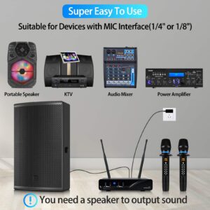 KITHOUSE J10 Wireless Microphone Karaoke System Rechargeable, UHF Metal Cordless Microphone Handheld with Volume Echo Treble BASS Control and Receiver Box for Singing Karaoke Speech Meeting