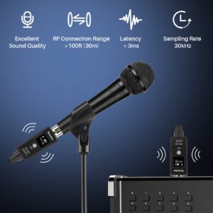 Wireless XLR Transmitter and Receiver, UHF XLR Adapter System for Dynamic Microphone Guitar, 48k Sampling Frequency, 100 Feet Range