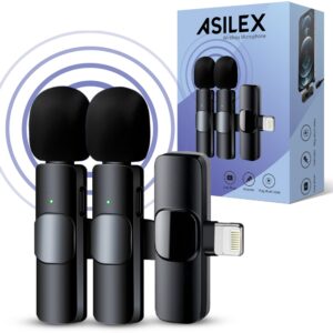 asilex wireless microphone for iphone, 2 pcs mini microphone, iphone microphone for video recording, wireless lavalier mic iphone, professional wireless lapel microphone