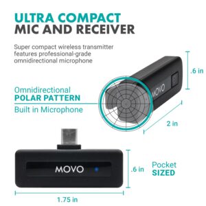 Movo Wireless Mini USB-C Wireless Microphone for iPhone 15 - iPhone 15 Microphone Compatible with iPhone 15 Pro Max - 10HR Battery Life, 164ft Range