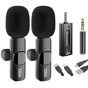 osa wireless lavalier microphone, wireless microphone for iphone, android phone, camera, clip-on plug & play auto-sync and noise reduction for video recording, interview