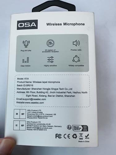 OSA Wireless Lavalier Microphone, wireless Microphone for iPhone, Android Phone, Camera, Clip-on Plug & Play Auto-sync and Noise Reduction for Video Recording, Interview