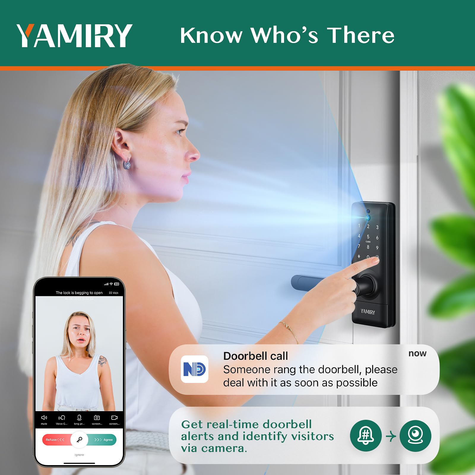 Yamiry 2-in-1 Video Doorbell Smart Lock, Black, Keypad