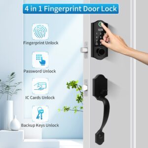 HARFO Fingerprint Door Lock, Keyless Entry Door Lock with Handles, Smart Door Lock, Front Door Lock Handle Sets, Electronic Keypad Deadbolt (Black)