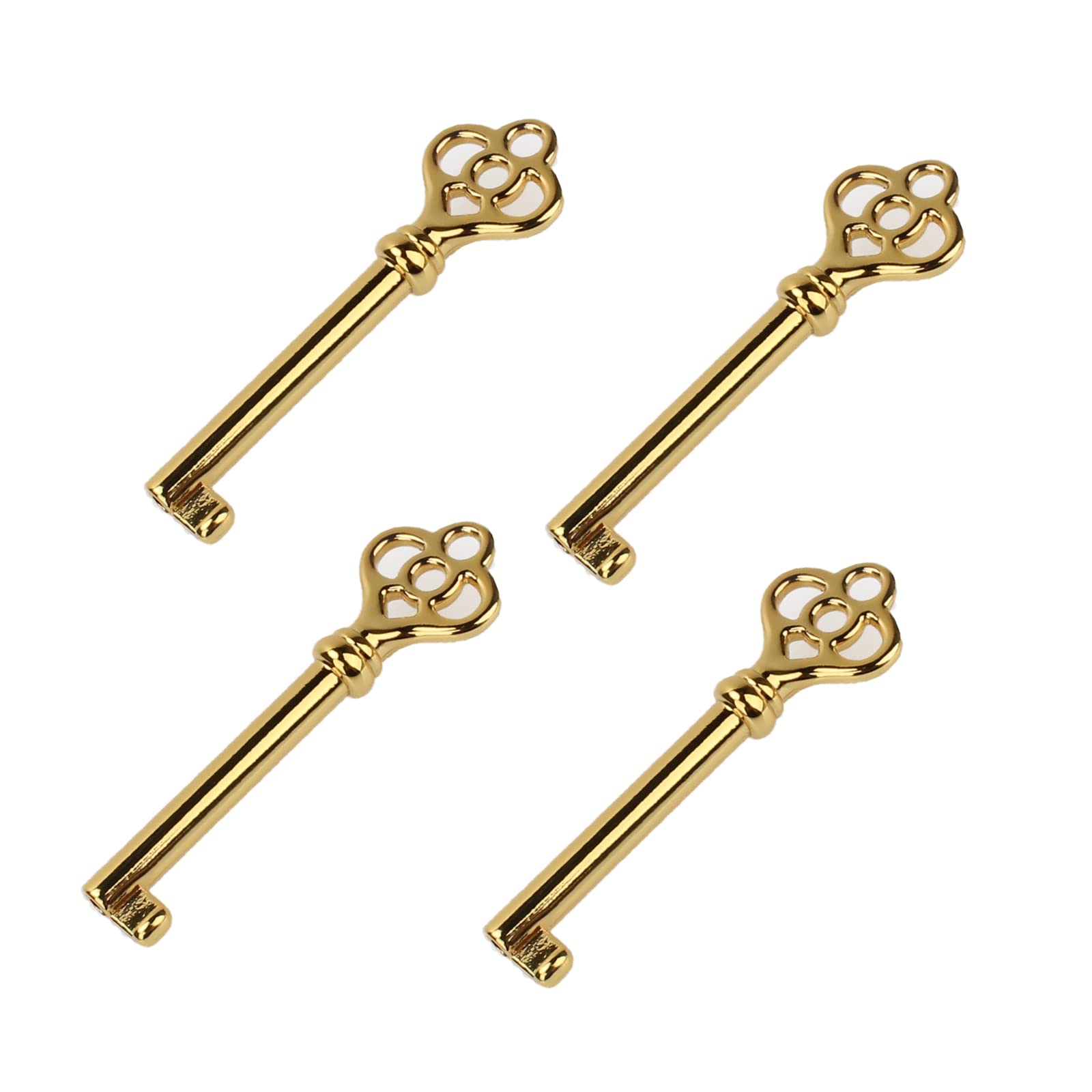 KY-3AB Brass Hollow Barrel Skeleton Key(4pcs) Fit Cabinet Doors, Dresser Drawers, Grandfather Clocks,Antique, Vintage, Old Furniture ect (Golden)