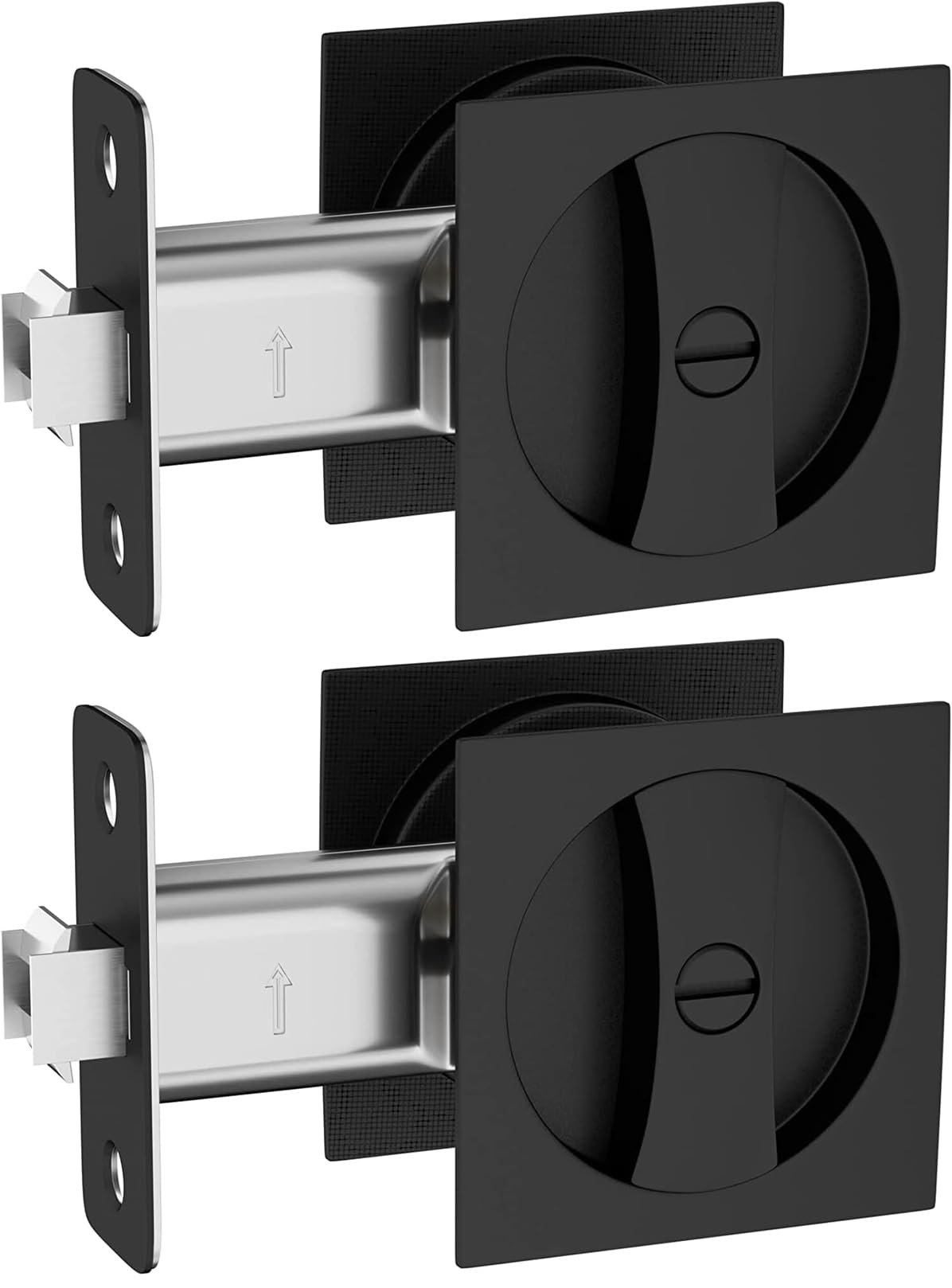 Aesytava Black Pocket Door Hardware, 2 Pack Matte Black Pocket Door Lock for Bathroom, Heavy Duty Solid Square Pocket Door Hardware(2 Pack)