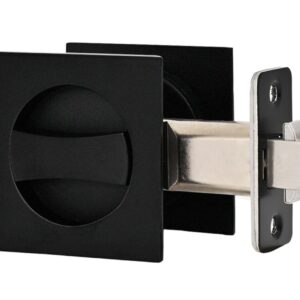 Aesytava Black Pocket Door Hardware, 2 Pack Matte Black Pocket Door Lock for Bathroom, Heavy Duty Solid Square Pocket Door Hardware(2 Pack)